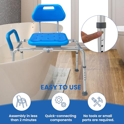 Platinum Health Gateway Premium Sliding Bath Transfer Bench with Swivel Seat-Padded (Blue)