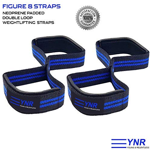 YNR GRIP - Premium Figure 8 weight lifting straps (sold in pairs) (Black - Blue)