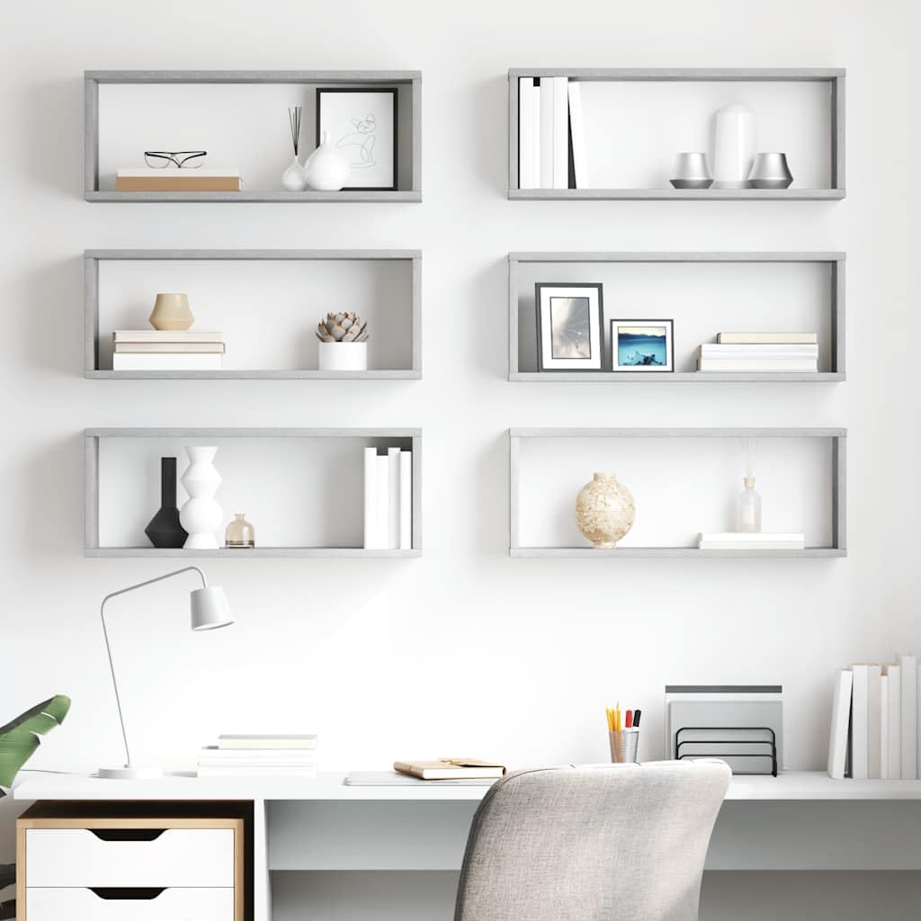 vidaXL Étagères Murales Cube 6 pcs, Supports Suspendus, Tablettes Flottantes, Meubles de Salon Salle de Séjour, Gris Béton Bois d'Ingénierie
