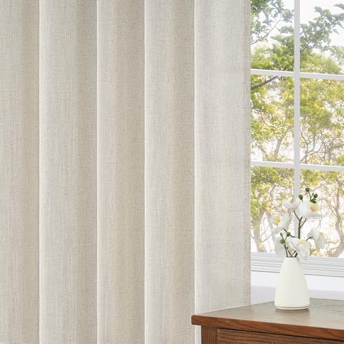 Topfinel Leinen Gardinen 240x140cm Vorhänge Beige für Wohnzimmer Gardinen Halbtransparent Vorhang mit Kräuselband Hell Vorhang Beige… – Ansicht 5