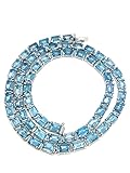 Swiss Blue Topaz Tennis Necklace Emerald Cut Blue Topaz Necklace Swiss Topaz Tennis Chain Natural Ru
