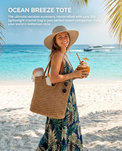 Bolso tejido tipo tote para mujer con cremallera y forro miniatura 6