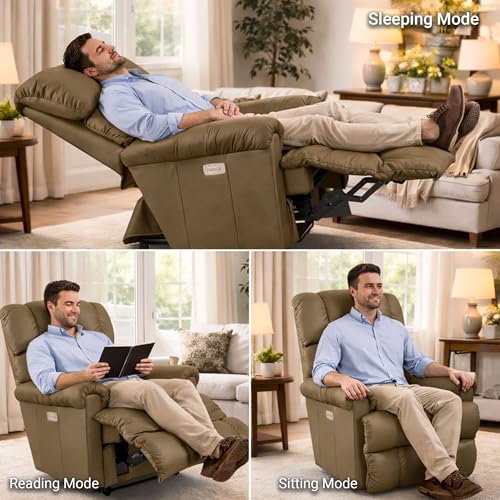 Image of LA Z BOY American Imported Pinnacle Single Seater Auto Motorized Italian Leather Reclina Way Recliner Sofa | Premium Durable Iconic Comfort Home Design | Living Room Relax Seating Chair | Pebble