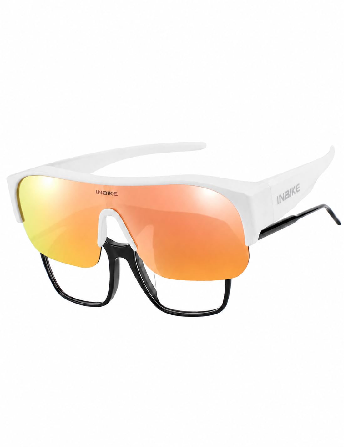 INBIKE Cycling Goggles Over Sport Polarized Sunglasses Men Fast Women Ski Road Bike Accessories White Frame + Iridescent Polarized