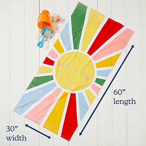 100% Cotton Beach Towel Colorful Sun Pattern For Kids & Toddler. Bath, Pool, Camping, Travel Towel For Boys & Girls. 30” X 60” Quick-Dry & Super Absorbent Beach Blanket #TOP1