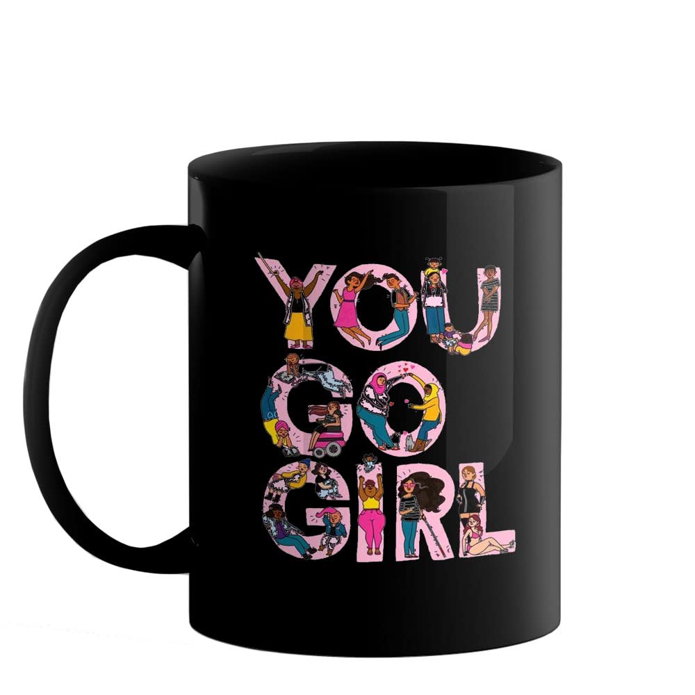 Happu - Printed Ceramic Coffee Mug, Women's Day Theme, You Go Girl Word Art, Gift for Daughter, Gift for Sister-in-Law, Gift for Girls, Gift for Lady Boss, 325 ML(11Oz), 2989-BP