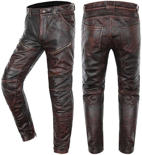 Leather Pants Men Classic Casual Motorcycle Pant Native American Handmade Cowboy Style Cowhide Leather Pant