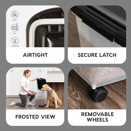 IRIS USA Airtight Dog Food Storage Container, WeatherPro, Up to 50 lbs, Removable Wheels, for Dog Cat Bird and Other Pet Food Storage Bin, Keep Fresh, Translucent Body, Made in USA, Clear/Black by IRIS USA - Image 4