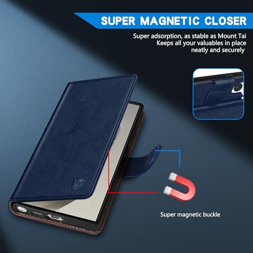 Image of ZZXX for Samsung Galaxy S25 Ultra Wallet Case with [RFID Blocking] Card Slot Kickstand Magnetic Closure Leather Flip Fold Protective Phone Case for Galaxy S25 Ultra 5G Case Wallet(Blue-6.8 inch)
