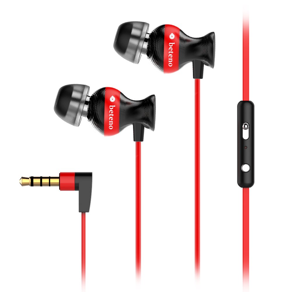 GX-33 in-Ear Headphones High Resolution Heavy Bass Earbuds Earphone for Smartphones with Mic Volume Control fit for iPhone Android (Black/Red)