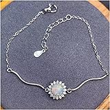 ブレスレット ブレスレットオパール エレガントで繊細な丸い花の天然マルチカラーオパールブレスレット 天然宝石ブレスレット S925 シルバー 女の子 パーティー ギフト ジュエリー