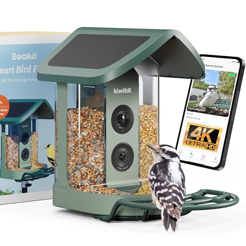 Kiwibit Beako™ Smart Bird Feeder with 4K Camera 4.4W Solar Roof for Outdoors - Ultra HD Live Stream & Photos, 10,000+ Bird Species AI-Identified, Real-Time Motion Detection, Easy Setup, Refill & Clean