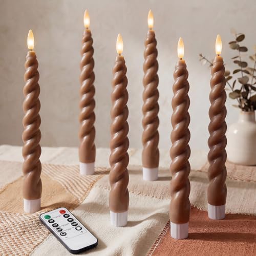 Bougies coniques LED spirale sans flamme marron avec télécommande et minuteur