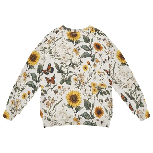 JUNZAN Florals Sunflower Hyacinths Butterflies White Big Girls Pullover Hoodie Long Sleeve Hoodies for Girls Camping 4T2