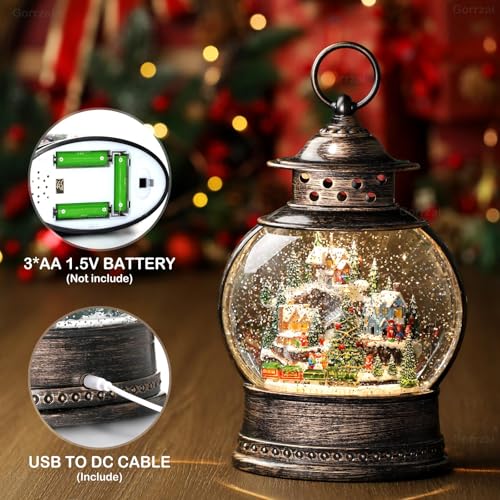 Gorrzai COOSG1 Christmas Snow Globe Lantern 12 Inch Village Snow Globe thumb #2