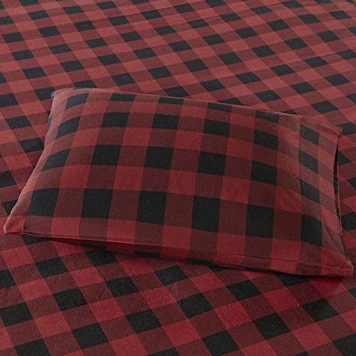 Image of Woolrich Cotton Sheet Set Cottage Charms Print, 100% Cotton Flannel Sheets Warm & Fuzzy Bedding Set Cal King Size Sheets, Fitted Pocket Fits Up to 14 inch Mattress, Cal King Red /Black Checkered, 4 Piece