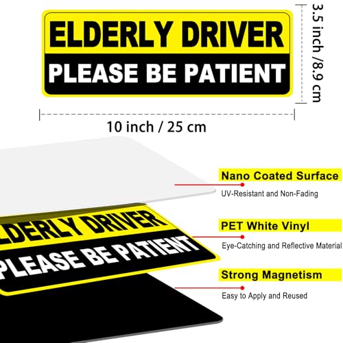 Image of 3 Pack Elderly Driver Car Magnet Sign, Senior Driver Magnet for Car, Please Be Patient Caution Sign to Old Grandma and Grandpa, Gag Prank Funny Gifts for Women, Men(Yellow)