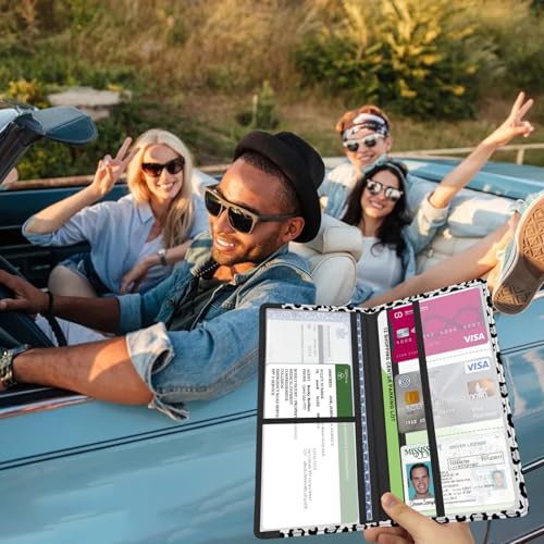 Car Registration and Insurance Holder, with Magnetic Closure for License, Cards and Documents, All Vehicle Needs and Car Accessories (Leopard-White)4