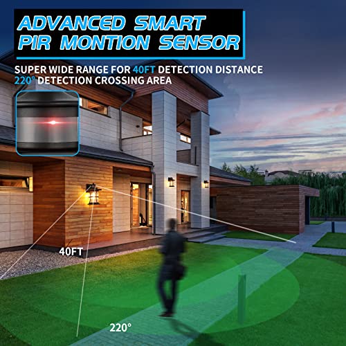 Image of Motion Sensor Outdoor Wall Lights Fixture, Advanced Dusk to Dawn Exterior Lighting, Outside Light for House, Garage, Anti-Rust Waterproof Front Porch Lanterns Fixtures Wall Mount, Seeded Glass, Black
