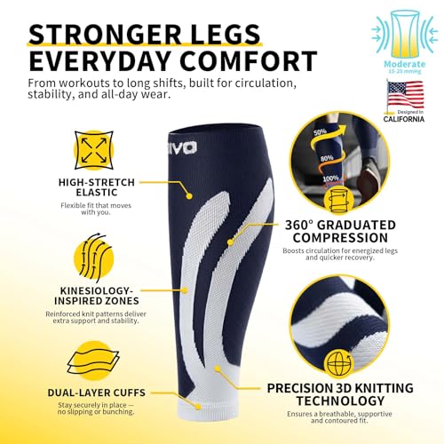 Image of CAMBIVO Calf Compression Sleeve 3 Pairs Footless Compression Socks Running