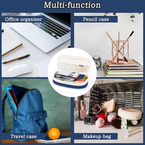 Image of PRANIJ Cute Aesthetic Large Capacity Expandable Pencil Case Pouch with Zipper Portable Office Stationery Desk Organizer for School Collage Boys Girls Adults Women Men (Navy Blue)