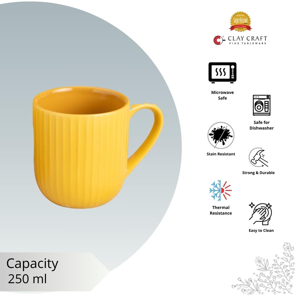 Clay Craft Fine Ceramic Linea Mustard Coffee Mug Set of 6, Cups for Tea & Coffee, Mug Set, Gift Set, Elegant Design for Home and Kitchen and Can Be Gifted to Your Loved Ones On Any Occassions 4