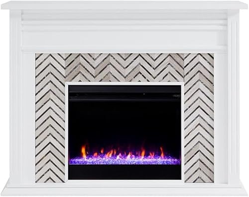 Miniatura 4 de Bowery Hill Chimenea eléctrica que cambia de color de mármol en blanco