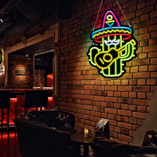 Image of Mexican Hat Cactus Guitar Neon Sign Night light for Bar Club Bedroom Hotel Pub Cafe Wedding Birthday Party Gifts