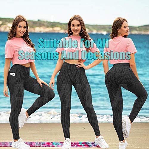 Butt Lifting Anti Cellulite Leggings for Women High Waisted Yoga Pants Workout Tummy Control Sport Tights - Thumbnail 2