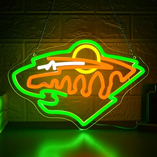 Ice Hockey Neon Sign for Wall Decor Hockey Team Neon Light for Man Cave Dimmable Minnesota LED Light Up Sign for Club Garage Party Bedroom Birthday Gifts for Fans Art Size13.7 * 9.3In(TWP159)