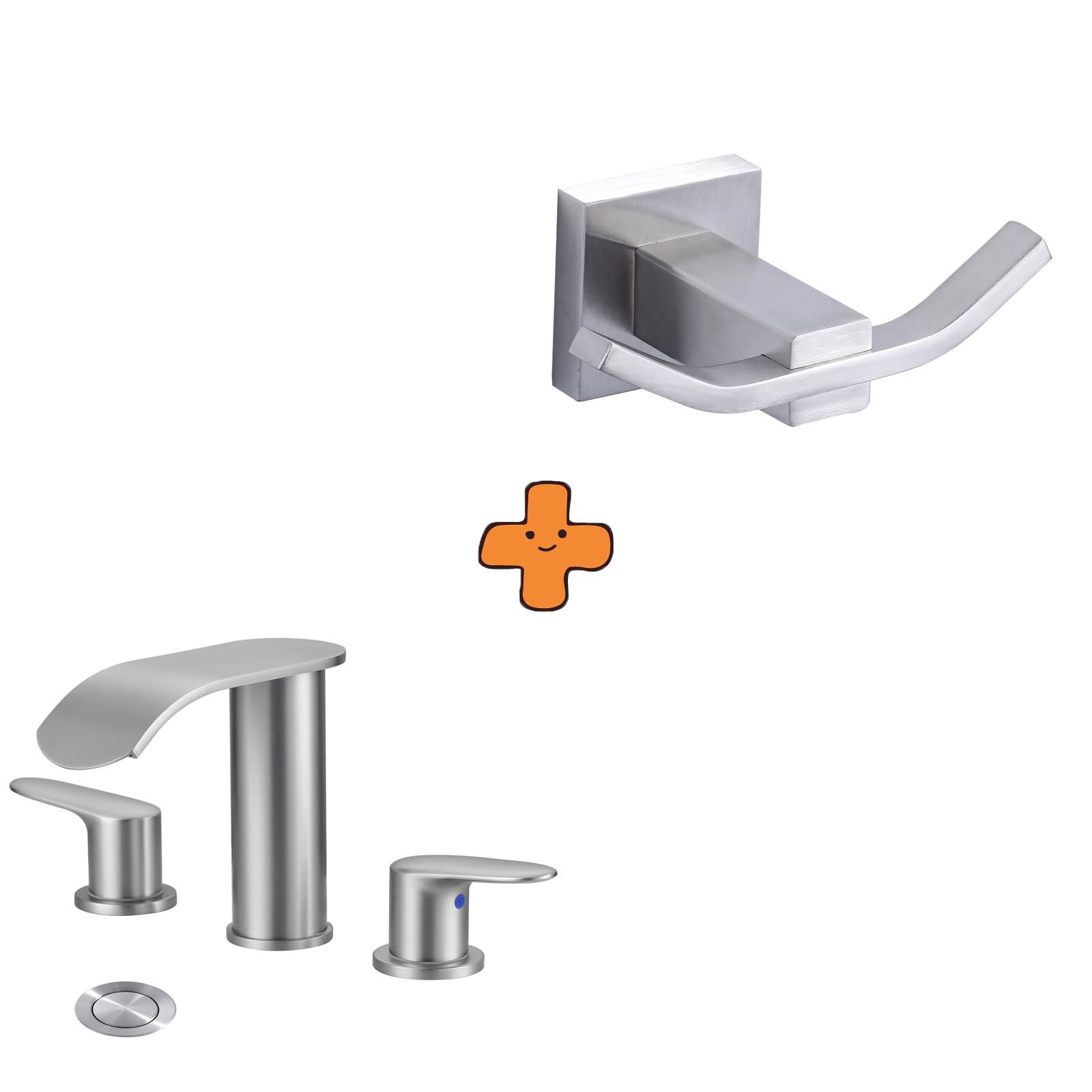 Jnfidosr Red/Blue Waterfall Bathroom Faucet 3 Holes 8 Inch Widespread Bathroom Sink Faucet And Owel Hooks For Bathrooms Brushed Nickel, Sus304 Stainless Steel Coat Hook, Bathroom Robe Towel Holder