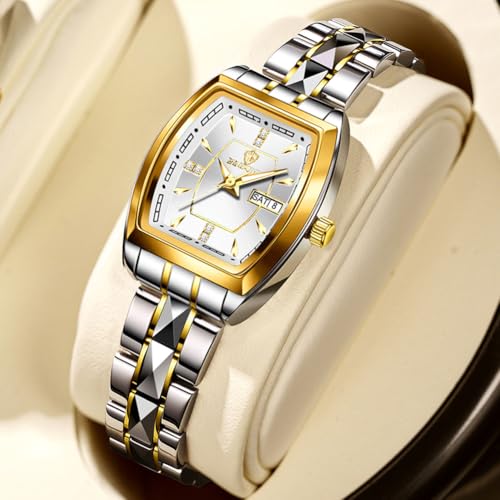 Image of BINBOND Square Watches for Women Analog Quartz Day Date Ladies Wrist Watch Diamond Stylish Stainless Steel Dress Womens Watch Elegant Luminous Waterproof