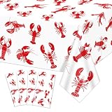 QUERICKY 4 Pack Crawfish Tablecloths Plastic Red Lobster Crawfish Boil Table Cover for Birthday Party Decorations Seafood Festivals Potluck Barbecue Supplies, 87 x 51 inches