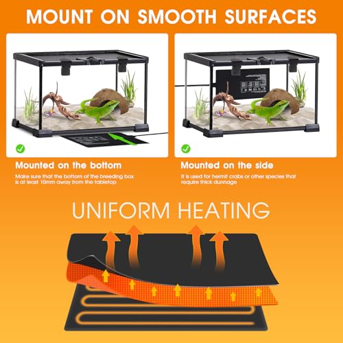 SWAWIS 23W Heizmatte für Terrarium, Heizmatte Reptil mit Thermostat, Heizkissen Reptilien für Schildkröte Schlangen Eidechse Gecko Spinne Insektenzucht, 0-50℃ Wärmematte Terrarium(20x30cm)