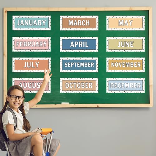 Image of Whaline 12 Pcs Months of The Year Bulletin Board Set Boho Color Monthly Headliners Calendar Month Headers for Back to School Classroom Decoration