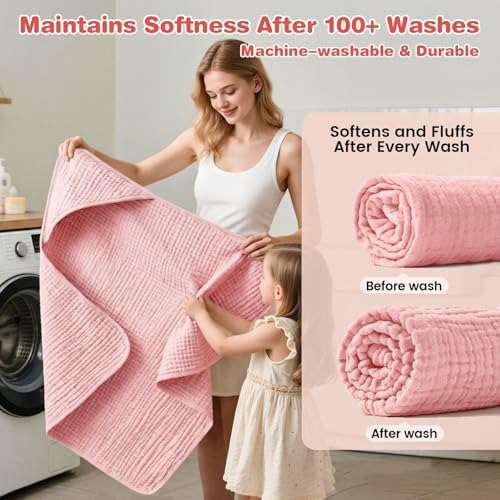 Image of Hooded Baby Bath Towels for Newborn, 2 Pack - 6-Layer 100% Muslin Cotton, Soft Absorbent Baby Towels with Hood for Babies, Infants & Toddlers, Large 32x32 Inch Unisex Newborn Baby Bath Essentials