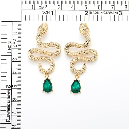 Pair 18K Gold-Plated Color Snake Earrings with Green Crystal, Dangle Stud Earrings for Women - Image 5