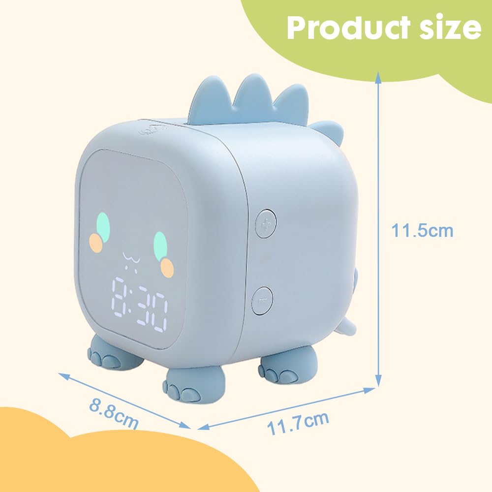 Reloj Despertador para niños, Despertador Digital con luz Nocturna, función de repetición y Temporizador, Control De Voz USB Reloj Despertador de Dinosaurio para niños y niñas (Azul)