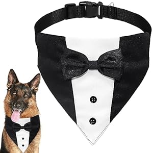 GOYOSWA Dog Tuxedo Dog Suit Dog Wedding Bandana Collar with Bow Tie, Adjustable Dog Tux Formal Dog Costumes, Engagement Birthday Gifts for Large Extra Large Dogs Pets (X-Large: Neck 21″-30″)