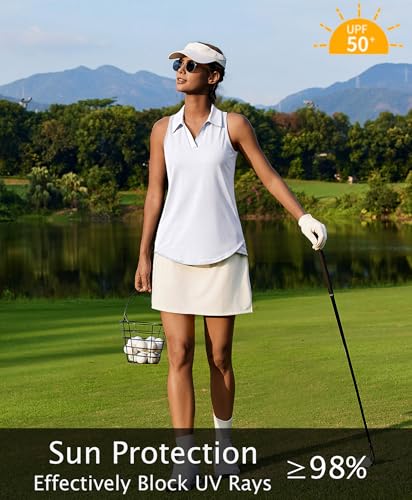 Image of PINSPARK Womens Golf Shirt UPF 50+ Sleeveless Collared Shirts Quick Dry Tennis Polo V-Neck Racerback Athletic Workout Tank
