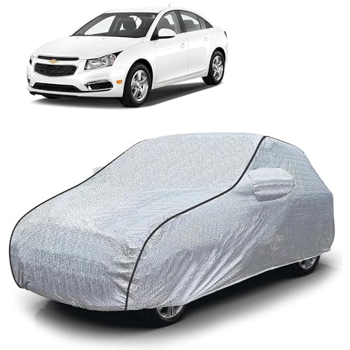 Image of Sulfar 100% Waterproof Car Body Cover Compatible with Mirror for Chevrolet Cruze (Triple Stitched, Full Bottom Elastic, Magic Silver with Black Piping)