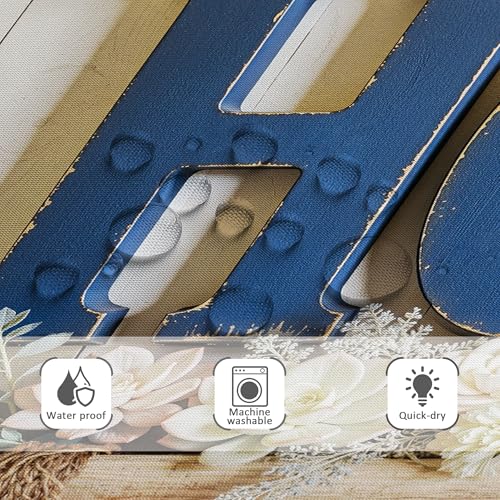 Image of Riyidecor Rustic Floral Shower Curtain Blue Wood Country Farmhouse Flowers Botanical Plant Leaf Wooden Home Vintage 60Wx72H Inch Love Words Fabric Decor Bathroom Polyester Waterproof 12 Pack Hooks
