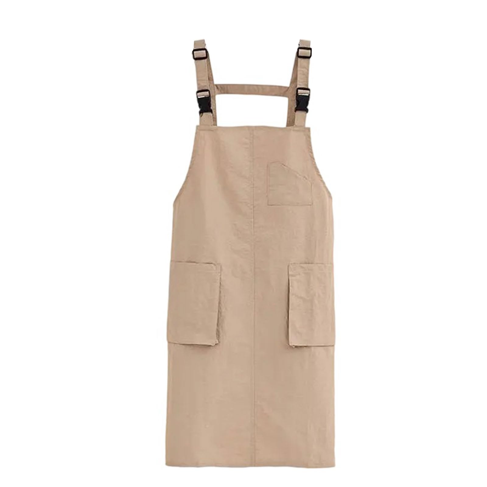 Buxuaaaa Women's Khaki Buckles Pinafore Color Waterproof Apron For With Pockets For Cooking Gardening And Barber Use Barber Apron