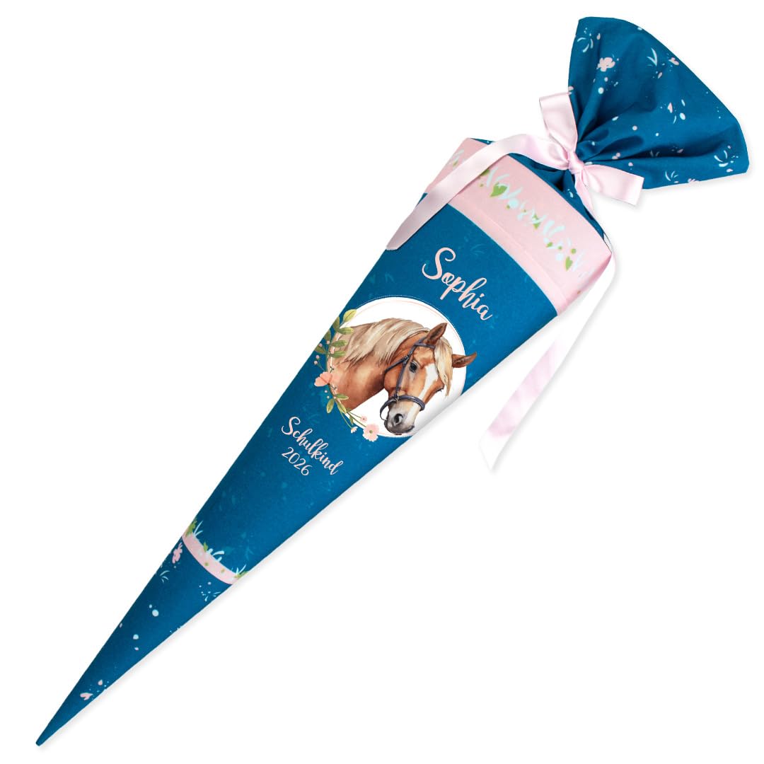 Schultüte aus Stoff Kuschel Velvet 85 cm personalisierbar mit Wunschname Mädchen Pferd