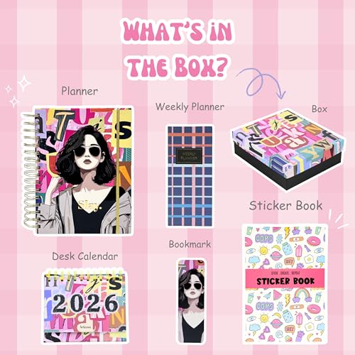 Image of Planner Kit, Planner Set Includes A5 Journal (22x17cm) 262 Pages, 120 GSM, Weekly Planner, Desk Calendar 2026, Stickers Book and Bookmark (The Power Edition)