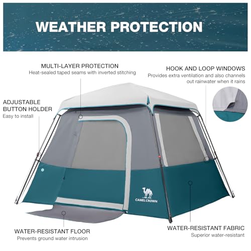 Camping Tents 4/6 Person Pop Up Instant Tent - Setup in 60s for Family Camping, Windproof Design, Family Cabin Tent with Rainfly & Backpack Carry Bag - Image 9