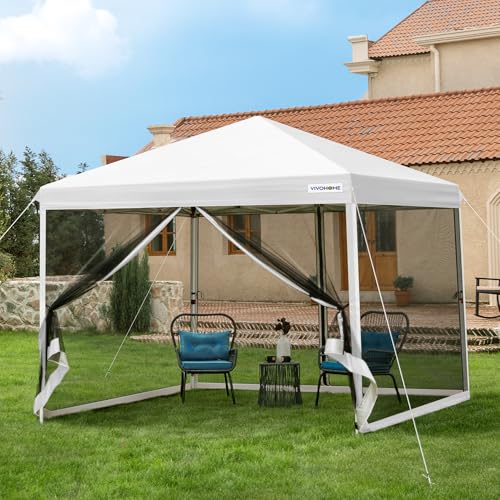 VIVOHOME 8x8ft Easy Pop-Up Canopy, Outdoor Screen Tent with Mosquito Netting, 2 Zipper Doors, and...