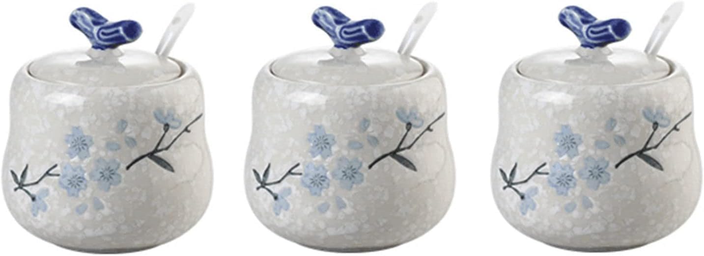 cukiernica, cukiernica Plum Bossom z pokrywką, cukiernica chińska, pojemnik na cukier słoiczek na przyprawy, słoik na przyprawy-płatek śniegu 1-400ml (Color : Snowflake 3)