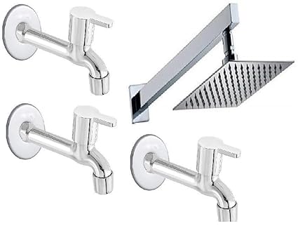 Senkiddpro Chrome Finish Stainless Steel 3 Long Body Tap with 4X4 Slim Shower for Bathroom Trendy Design Water Saving Aerator Suitable for Washbasin Bathroom &Kitchen Mixer Faucet