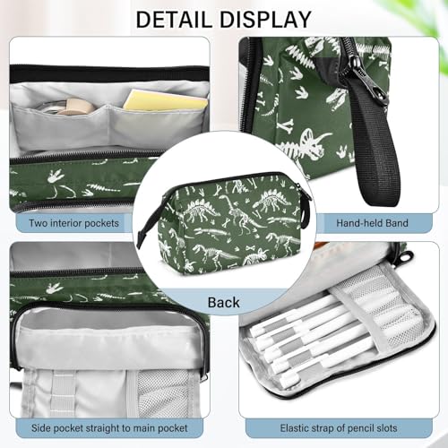 Image of Dinosaur Skeleton Big Capacity Pencil Pen Case Large Pencil Pouch | Portable Multi Compartment Zipper Pencil Bags Stationery Storage for Men Women College Office